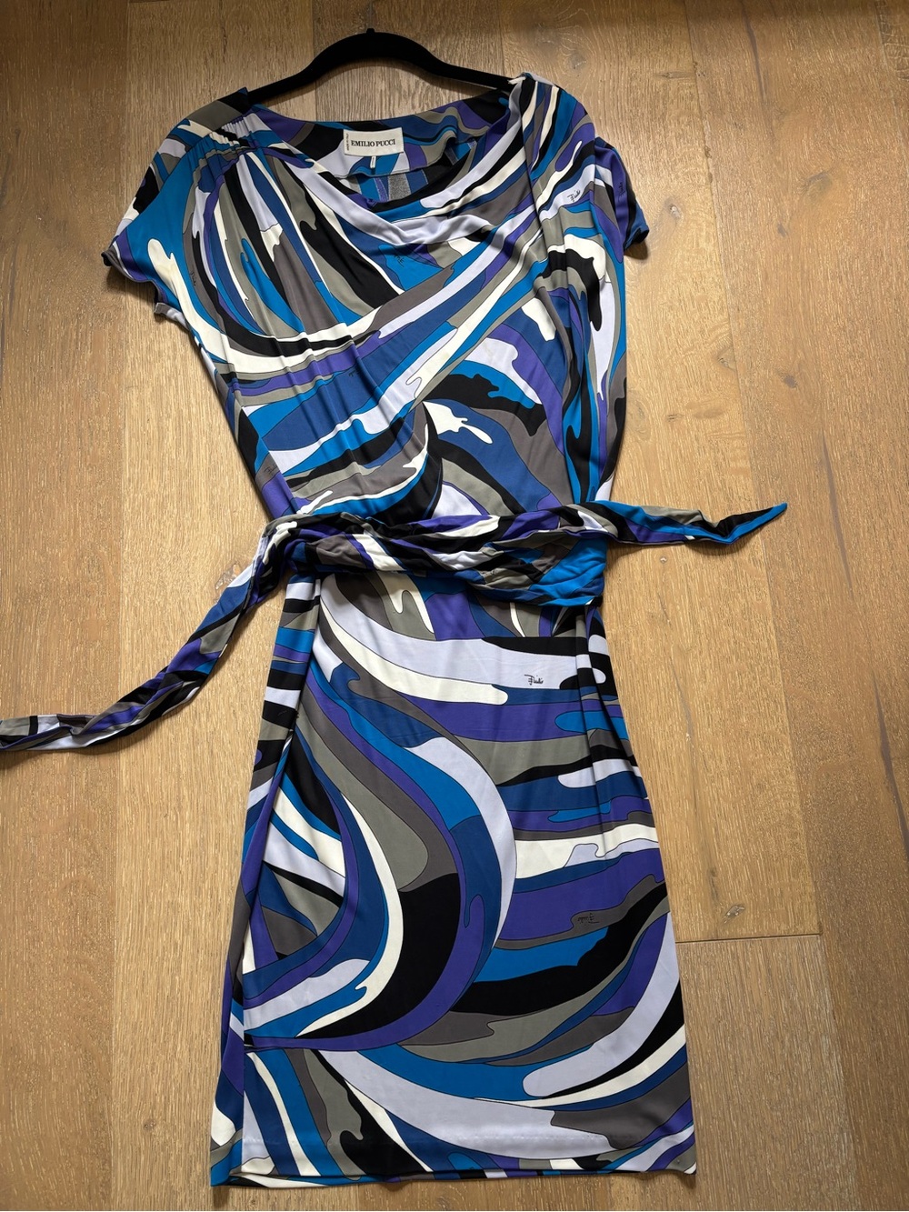 Emilio Pucci Blue Abstract Print Wrap Dress 34
